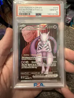Pokemon Destined Rivals Team Rocket's Mewtwo ex Ultra Rare PSA 10 Gem Mint #213 - Image 1