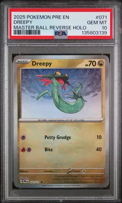 Pokemon Prismatic Evolutions Dreepy Master Ball Reverse Holo 071 PSA 10 - Image 1