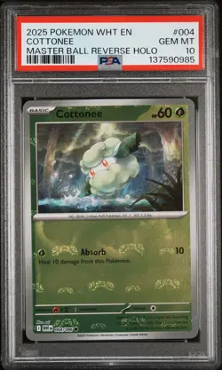 Pokemon White Flare Cottonee Master Ball Reverse Holo 004 PSA 10 - Image 1
