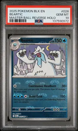 Pokemon Black Bolt Beartic Master Ball Reverse Holo 026 PSA 10 - Image 1