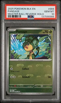 Pokemon Black Bolt Pansage Master Ball Reverse Holo 004 PSA 10 - Image 1