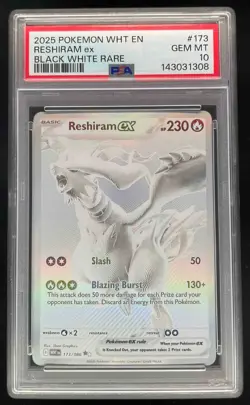 2025 Pokemon White Flare #173/086 Reshiram ex Black and White Rare PSA 10 - Image 1