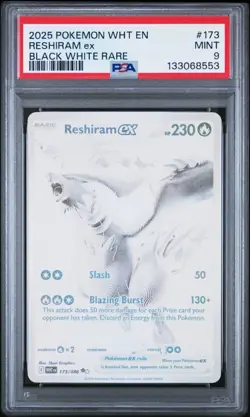 2025 Pokemon White Flare Reshiram EX 173/086 BLACK WHITE RARE HOLO - PSA 9 MINT - Image 1