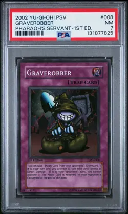 2002 Yu-Gi-Oh! Graverobber Pharaoh's Servant PSV 1st Edition Super Rare PSA 7 - Image 1