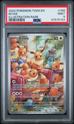 2024 POKEMON TWM EN-TWILIGHT MASQUERADE ILLUSTRATION RARE #188 EEVEE PSA 9 - Image 1