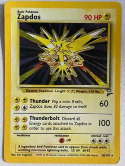 Zapdos 20/130 Holo Rare Base Set 2 Pokemon Holo Heavily Played - Image 1