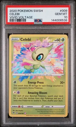 2020 POKEMON SWORD & SHIELD VIVID VOLTAGE #009 CELEBI PSA 10 - Image 1