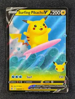 2021 Pokemon SURFING PIKACHU V #008/025 Celebrations Holo Ultra Rare English - Image 1