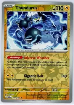 THUNDURUS 070/197 Reverse Holo Rare Obsidian Flames Pokemon TCG - Image 1