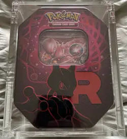 Pokemon TCG Team Rocket Tin Mewtwo EX New Sealed In Acrylic Case - Image 1