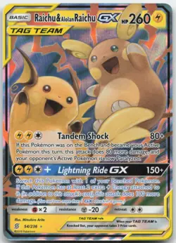 Raichu & Alolan Raichu GX 54/236 SM - Unified Minds Pokemon Card NM - Image 1