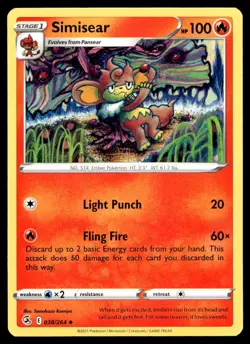 Simisear 38/264 Pokemon Card Fusion Strike Uncommon 100 HP Near Mint T2 - Image 1