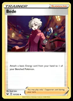 Bede 157/202 Pokemon Card Sword & Shield Uncommon Trainer Lightly Played CX - Image 1
