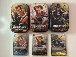One Piece CCG Tin Promo Cards Set Sealed Luffy, Ace, And Sabo With Opened Tins - Image 1