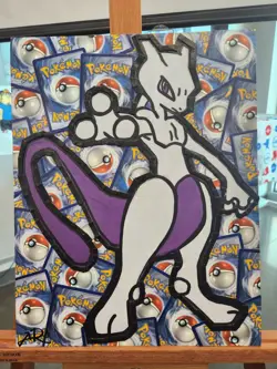 Mewtwo Pokemon Trading Card Collage Artwork (11x14) - Image 1