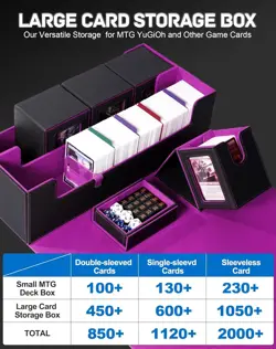 5 in 1 MTG Card Storage Box - Waterproof Minimalist Deck Case in Black & Violet - Image 4