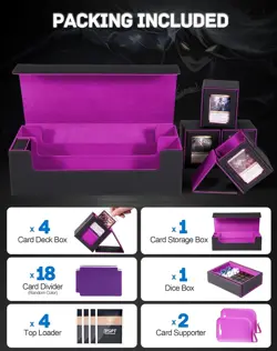 5 in 1 MTG Card Storage Box - Waterproof Minimalist Deck Case in Black & Violet - Image 5