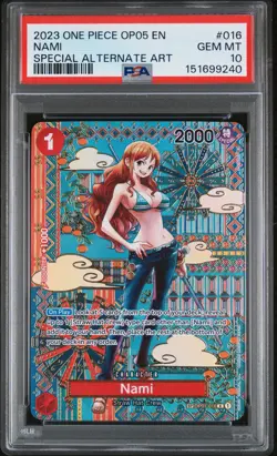 2023 ONE PIECE OP05-AWAKENING OF THE NEW ERA SPECIAL ALTERNATE ART NAMI PSA 10 - Image 1