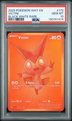 2025 POKEMON WHT EN-WHITE FLARE BLACK WHITE RARE #172 VICTINI PSA 10 - Image 1