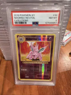 2016 POKEMON XY EVOLUTIONS #44 NIDORINO-REVERSE FOIL PSA 8 - Image 1