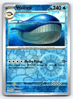 Pokemon Wailord - SV09: Journey Together JTG Reverse Holo 041/159 NM Rare Takesh - Image 1