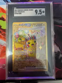 2024 Surging Sparks Pikachu EX Card 247/191 Gold Hyper Rare - Image 1