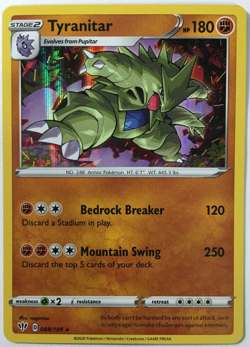 POKEMON TYRANITAR 088/189 DARKNESS ABLAZE RARE HOLO NEAR MINT - Image 1