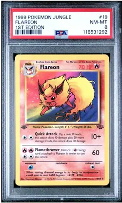 1999 Pokemon, Flareon 19/64 Jungle Regular, Non-holo PSA 8 - Image 1
