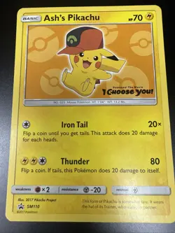 Ash's Pikachu SM110 Pokemon TCG Special Promo Card Mint Condition - Image 1