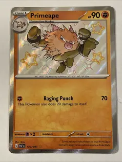 Primeape 170/091 S&V Paldean Fates Shiny Holo Rare Pokemon TCG Card NM Condition - Image 1