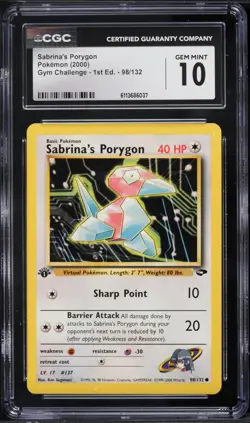 Pokemon Sabrina's Porygon #98 GYM Challenge 1st Edition CGC 10 Gem Mint - Image 1