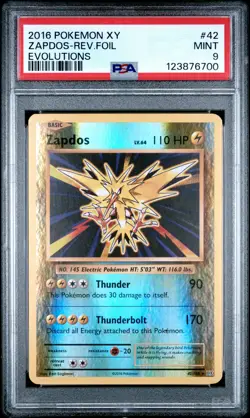 2016 POKEMON XY EVOLUTIONS #42 ZAPDOS-REVERSE FOIL PSA 9 - Image 1