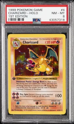 1999 POKEMON GAME 1ST ED #4 CHARIZARD-HOLO PSA 8 - Image 1