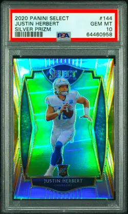 Justin Herbert Rookie Card RC 2020 Panini Select Silver Prizm Premier 144 PSA 10 - Image 1