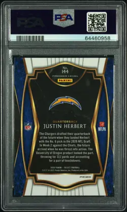 Justin Herbert Rookie Card RC 2020 Panini Select Silver Prizm Premier 144 PSA 10 - Image 2