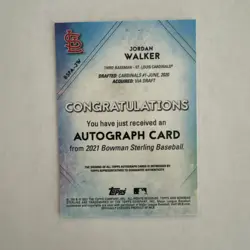 JORDAN WALKER 2021 Bowman Sterling Auto On Card - Wave Refractor # 100/125 - Image 3