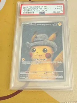 Pikachu Grey Felt Hat 2023 Pokemon x Van Gogh SVP 085 PSA 10 - Image 1