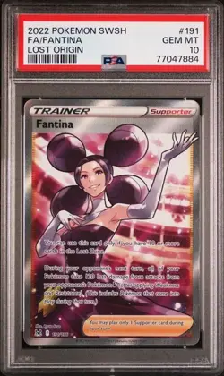 PSA 10 GEM MINT Fantina 191/196 Lost Origin Full Art Trainer Holo Pokemon 2022 - Image 1