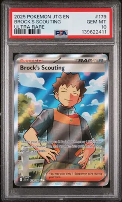 2025 POKEMON JTG EN-JOURNEY TOGETHER ULTRA RARE - BROCK'S SCOUTING 179 - PSA 10 - Image 1