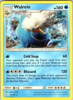 Walrein 52/236 SM - Cosmic Eclipse Pokemon TCG NM Regular - Image 1