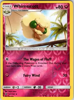 Whimsicott 91/145 SM - Guardians Rising Pokemon NM/LP Reverse Holo - Image 1