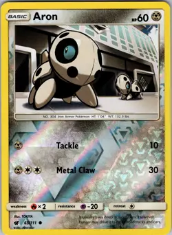 Aron 65/111 SM - Crimson Invasion Reverse Holo Pokemon TCG NM - Image 1