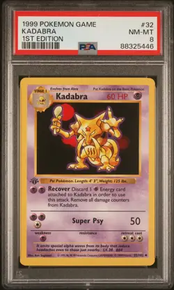 1999 POKEMON BASE SET 1ST EDITION #32 KADABRA PSA 8 - Image 1