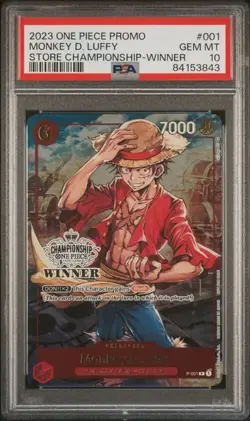 2023 ONE PIECE PROMOS STORE CHAMP-WINNER #001 MONKEY D. LUFFY PSA 10 - Image 1