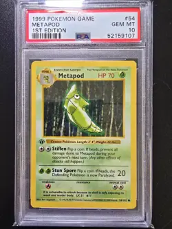 PSA 10 1st Edition Metapod 54/102 - 1999 Base Set Thick Stamp Pokemon Card - Image 1