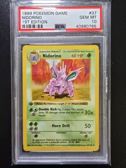 PSA 10 1st Edition Nidorino 37/102 - 1999 Base Set Thick Stamp Pokemon Card - Image 1