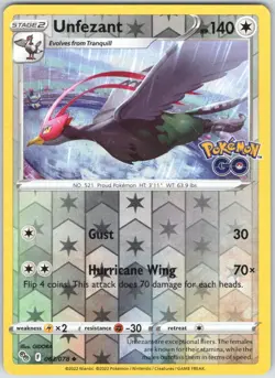 Unfezant 063/078 Uncommon Pokemon GO Pokemon Reverse Holo NM - Image 1