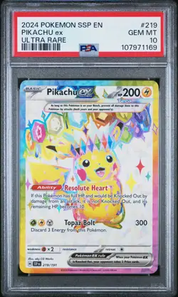 Pikachu EX 219/191 PSA 10 Pokemon Ssp En Surging Sparks Ultra Rare - Image 1