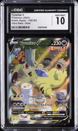 2021 POKEMON BATTLE STYLES ULTRA RARE - HOLO TYRANITAR V CGC 10 GEM MINT - Image 1