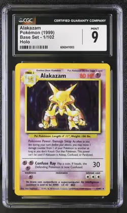 CGC 9 MINT Alakazam 1999 Base Set 1/102 Holo Pokemon Card psa - Image 1